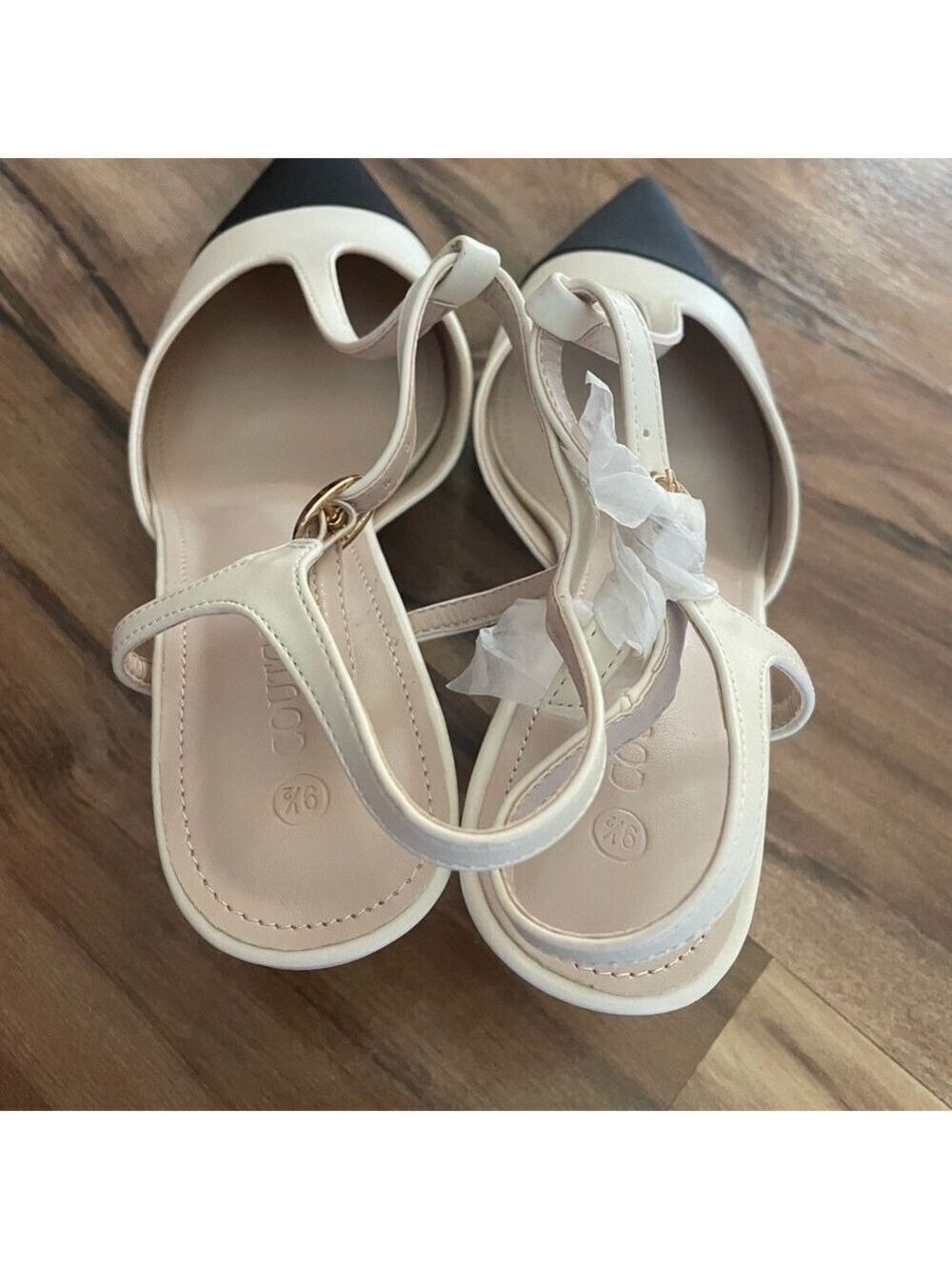 ZBY T Strap Heels Cream Black Women's Size 9.5 - Picture 11 of 13